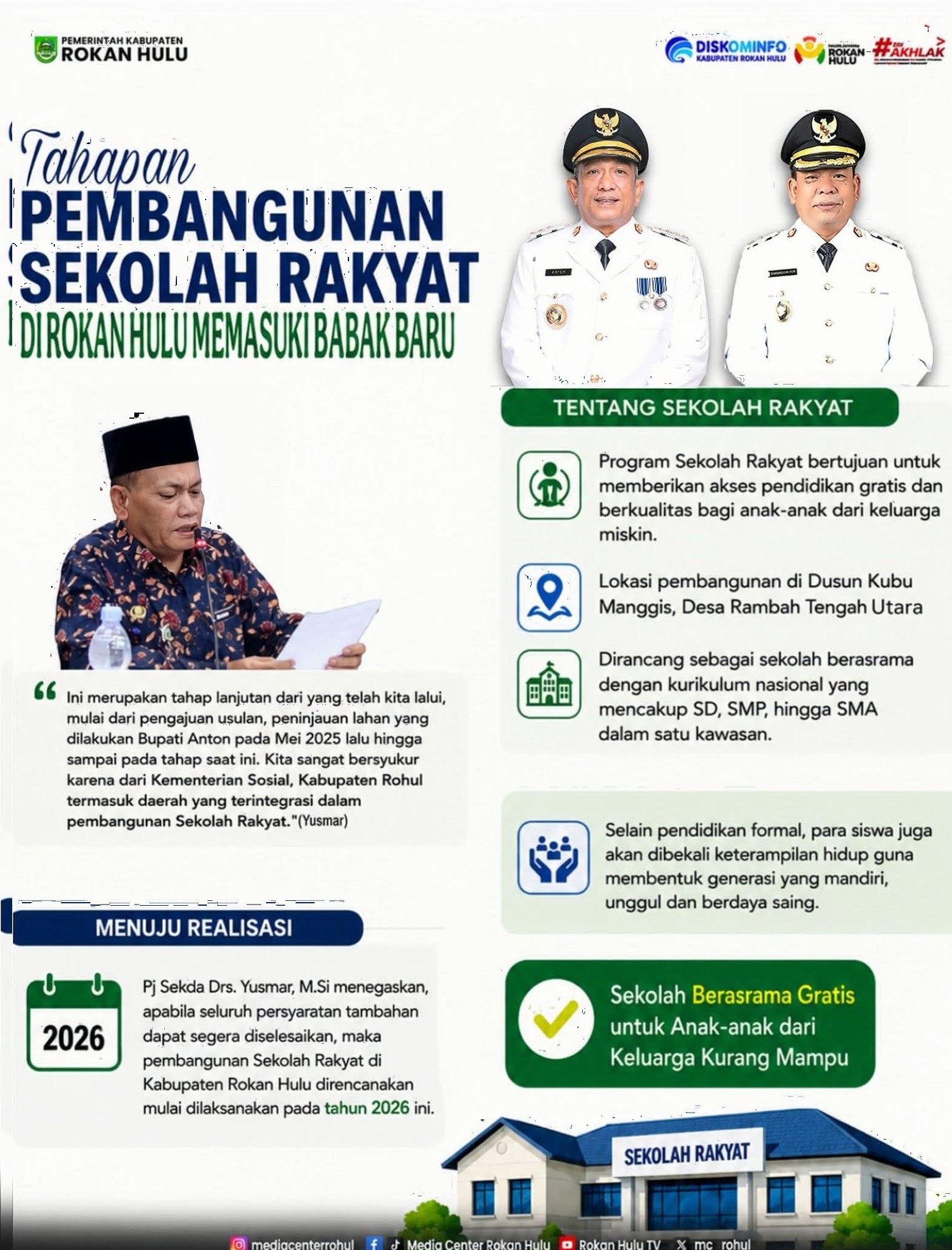 Wujudkan Pendidikan Berkeadilan, Pembangunan Sekolah Rakyat Rokan Hulu Dimulai 2026